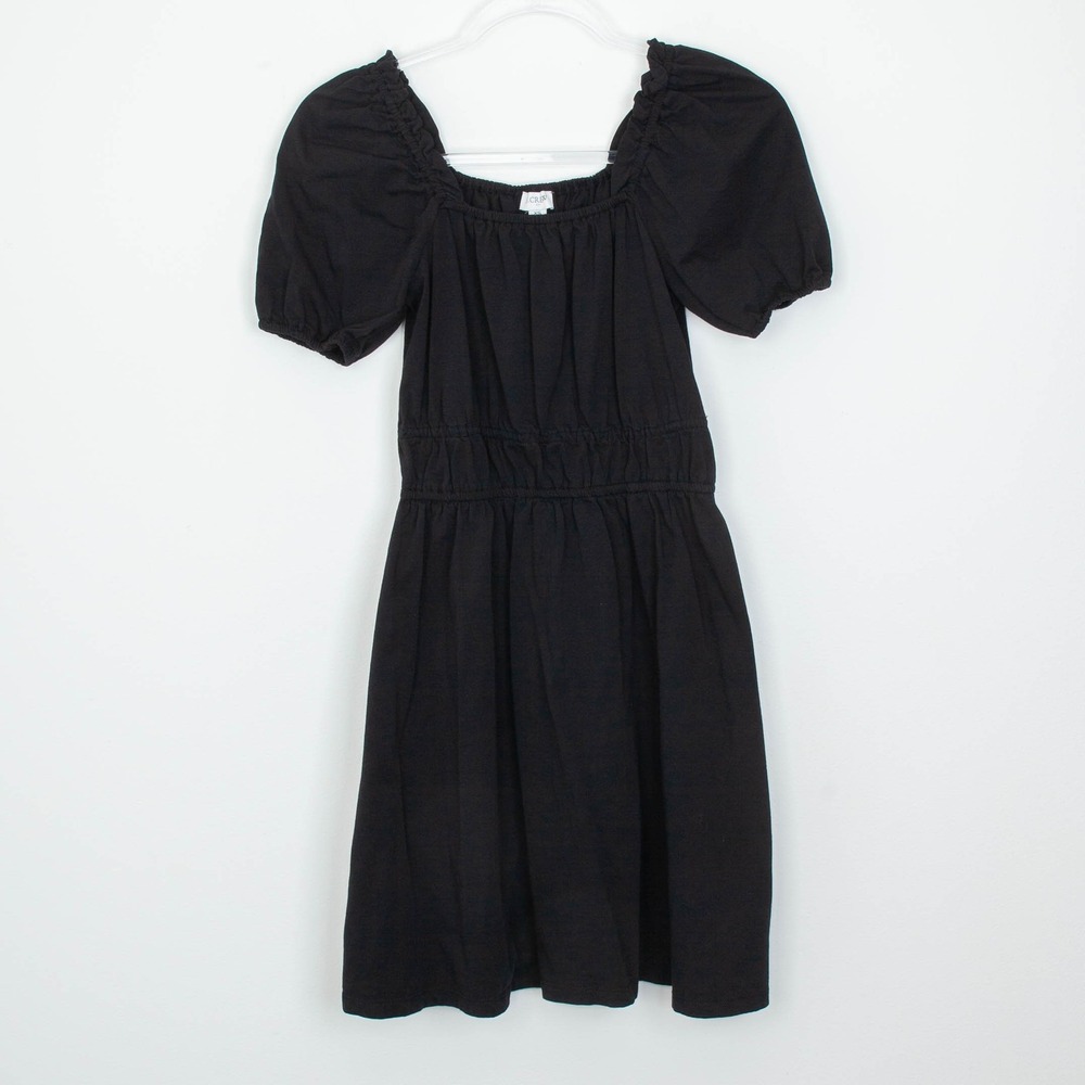 J. Crew Black Puff Sleeve Cotton Dress‎ Size XS Elastic Waist Knee Length